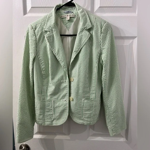TOMMY HILFIGER Women’s Striped Seersucker Fitted Blazer size M - Picture 1 of 14